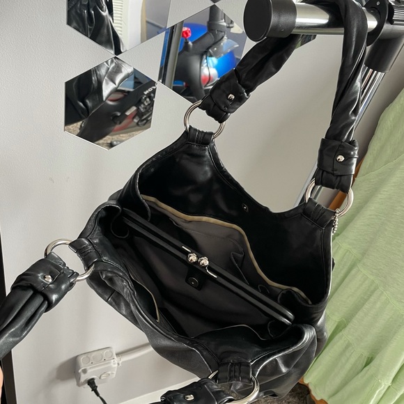 COACH PARKER BLACK LEATHER SATCHEL SHOULDER BAG - Picture 3 of 9